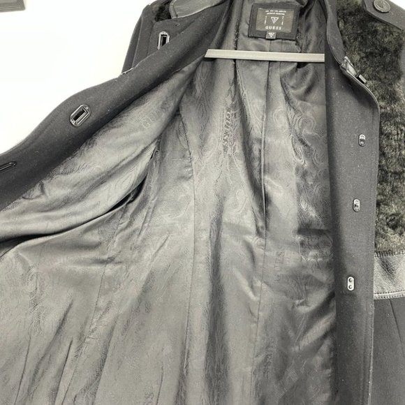 Guess Black Wool blend Faux Fur Latch button close jacket - Picture 6 of 15